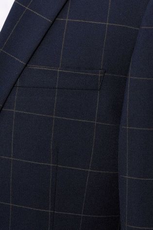 Navy Windowpane Check Slim Fit Suit: Jacket